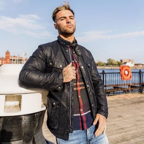 Barbour Tourer DUKE Waxed Motorcycle Style Jacket in Black MSRP$485 British Lux - Picture 2 of 16